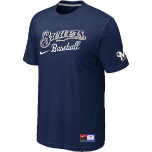 HighQuality Milwaukee Brewers Nike Short Sleeve Practice MLB T Shirt Midnight Blue