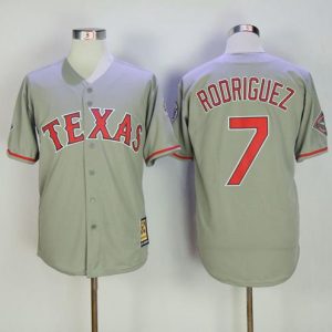 HighQuality Mitchell And Ness Rangers #7 Ivan Rodriguez Grey Throwback Stitched MLB Jersey