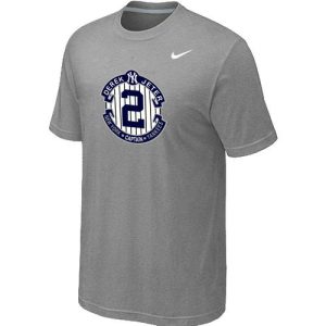 HighQuality Nike New York Yankees #2 Derek Jeter Official Final Season Commemorative Logo T Shirt Light Grey