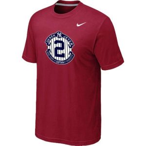 HighQuality Nike New York Yankees #2 Derek Jeter Official Final Season Commemorative Logo T Shirt Red