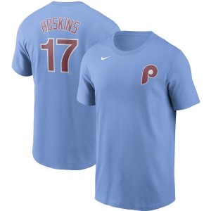 HighQuality Philadelphia Phillies #17 Rhys Hoskins Nike Name & Number T Shirt Light Blue For a short time available Grab yours quickly to own a team jersey