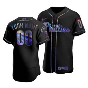 HighQuality Philadelphia Phillies Custom Men's Nike Iridescent Holographic Collection MLB Jersey   Black