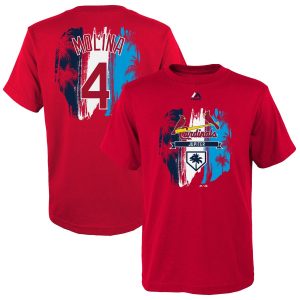 HighQuality St. Louis Cardinals #4 Yadier Molina Majestic  Youth 2019 Spring Training Name & Number V Neck T Shirt Red