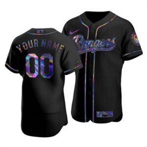 HighQuality Texas Rangers Custom Men's Nike Iridescent Holographic Collection MLB Jersey   Black