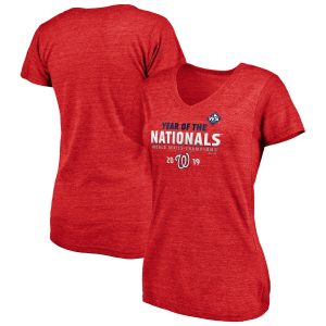 HighQuality Washington Nationals Majestic Women's 2019 World Series Champions Complete Game V Neck T Shirt Heather Red