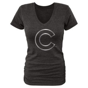 HighQuality Women's Chicago Cubs Fanatics Apparel Platinum Collection V Neck Tri Blend T Shirt Black