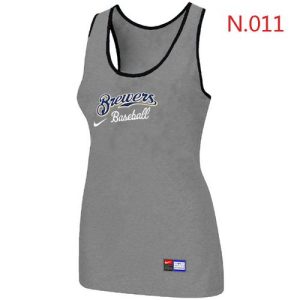 HighQuality Women's Nike Milwaukee Brewers Tri Blend Racerback Stretch Tank Top Light Grey