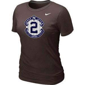 HighQuality Women's Nike New York Yankees #2 Derek Jeter Official Final Season Commemorative Logo Blended T Shirt Brown