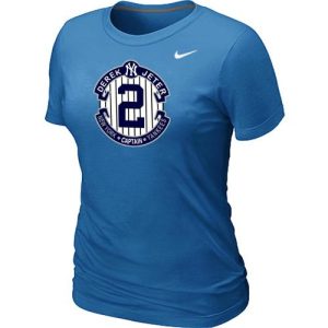 HighQuality Women's Nike New York Yankees #2 Derek Jeter Official Final Season Commemorative Logo Blended T Shirt Light Blue