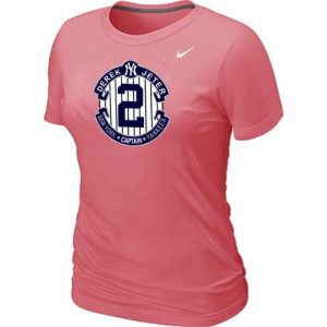HighQuality Women's Nike New York Yankees #2 Derek Jeter Official Final Season Commemorative Logo Blended T Shirt Pink