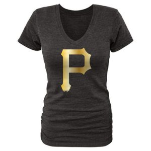 HighQuality Women's Pittsburgh Pirates Fanatics Apparel Gold Collection V Neck Tri Blend T Shirt Black