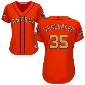 Impressive Astros #35 Justin Verlander Orange 2018 Gold Program Cool Base Women's Stitched MLB Jersey Act fast Only a few left Secure yours today