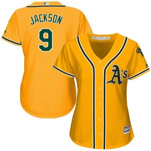 Impressive Athletics #9 Reggie Jackson Gold Alternate Women's Stitched MLB Jersey Collectors this is a must have Add it to your collection by ordering