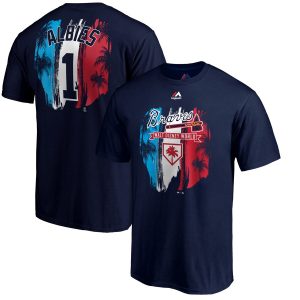 Impressive Atlanta Braves #1 Ozzie Albies Majestic 2019 Spring Training Name & Number T Shirt Navy