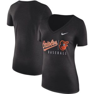Impressive Baltimore Orioles Nike Women's Practice Tri Blend V Neck T Shirt Black