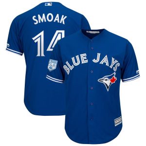 Impressive Blue Jays #14 Justin Smoak Blue 2019 Spring Training Cool Base Stitched MLB Jersey