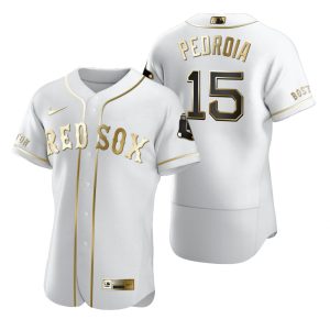 Impressive Boston Red Sox #15 Dustin Pedroia White Nike Men's Authentic Golden Edition MLB Jersey