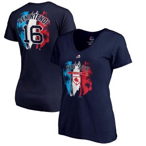 Impressive Boston Red Sox #16 Andrew Benintendi Majestic Women's 2019 Spring Training Name & Number V Neck T Shirt Navy