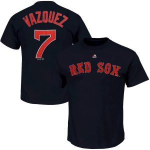 Impressive Boston Red Sox #7 Christian Vazquez Majestic Official Name and Number T Shirt Navy