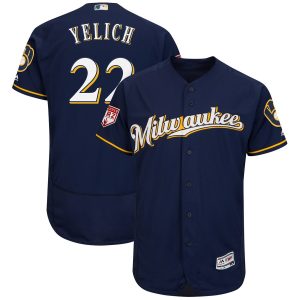 Impressive Brewers #22 Christian Yelich Navy 2019 Spring Training Flex Base Stitched MLB Jersey