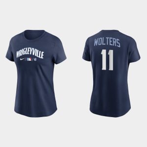 Impressive Chicago Cubs #11 Tony Wolters Women's Nike 2021 City Connect Wordmark T Shirt   Navy Retailers boost your inventory Order now to meet customer demand