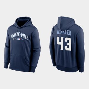 Impressive Chicago Cubs #43 Dan Winkler Men's 2021 City Connect Navy Therma Hoodie