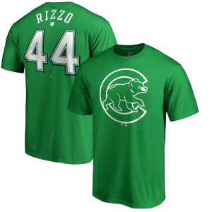 Outstanding Chicago Cubs #44 Anthony Rizzo Majestic St. Patrick's Day Stack Player Name & Number T Shirt Kelly Green