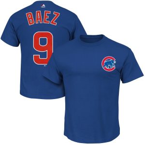 Impressive Chicago Cubs #9 Javier Baez Majestic Official Name and Number T Shirt Royal