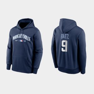 Impressive Chicago Cubs #9 Javier Baez Men's 2021 City Connect Navy Therma Hoodie