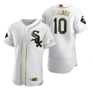 Impressive Chicago White Sox #10 Yoan Moncada White Nike Men's Authentic Golden Edition MLB Jersey