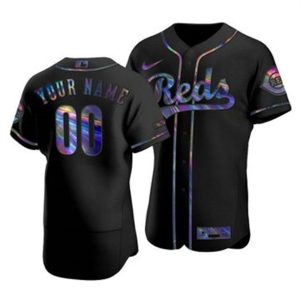Impressive Cincinnati Reds Custom Men's Nike Iridescent Holographic Collection MLB Jersey   Black