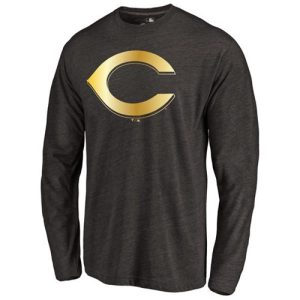 Impressive Cincinnati Reds Gold Collection Long Sleeve Tri Blend T Shirt Black