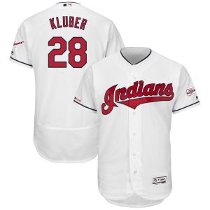 Impressive Cleveland Guardians #28 Corey Kluber Majestic Home 2019 All Star Game Patch Flex Base Player Jersey White