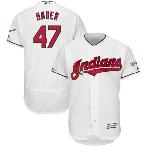 Impressive Cleveland Guardians #47 Trevor Bauer Majestic Home 2019 All Star Game Patch Flex Base Player Jersey White
