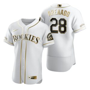 Impressive Colorado Rockies #28 Nolan Arenado White Nike Men's Authentic Golden Edition MLB Jersey