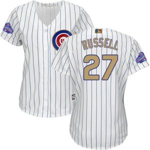 Impressive Cubs #27 Addison Russell White(Blue Strip) 2017 Gold Program Cool Base Women's Stitched MLB Jersey Sports fans this is your chance Order soon to be part of the action