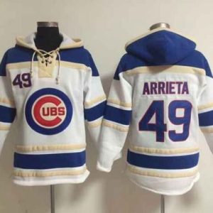 Impressive Cubs #49 Jake Arrieta White Sawyer Hooded Sweatshirt MLB Hoodie