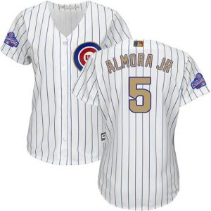 Impressive Cubs #5 Albert Almora Jr. White(Blue Strip) 2017 Gold Program Cool Base Women's Stitched MLB Jersey Collectors this is a must have Add it to your collection by ordering