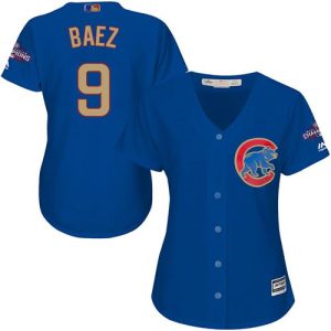 Impressive Cubs #9 Javier Baez Blue 2017 Gold Program Cool Base Women's Stitched MLB Jersey For a short time available Grab yours quickly to own a team jersey