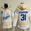 Impressive Dodgers #31 Joc Pederson White Sawyer Hooded Sweatshirt MLB Hoodie