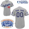 Impressive Dodgers Personalized Authentic Grey w/1955 World Series Anniversary Patch MLB Jersey (S 3XL)