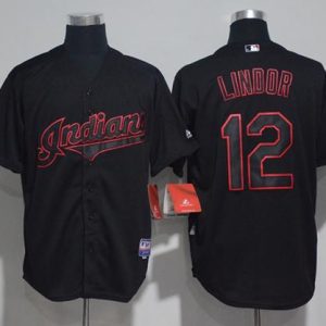 Impressive Guardians #12 Francisco Lindor Black Strip Stitched MLB Jersey