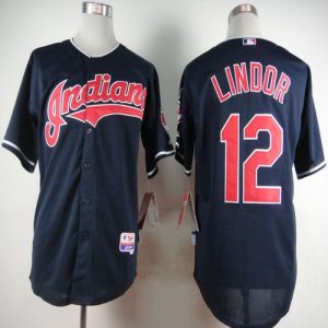 Impressive Guardians #12 Francisco Lindor Navy Blue Cool Base Stitched MLB Jersey