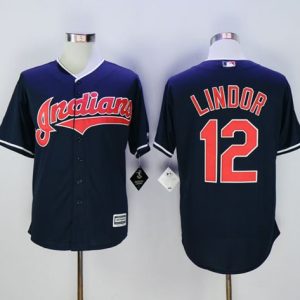 Impressive Guardians #12 Francisco Lindor Navy Blue New Cool Base Stitched MLB Jersey