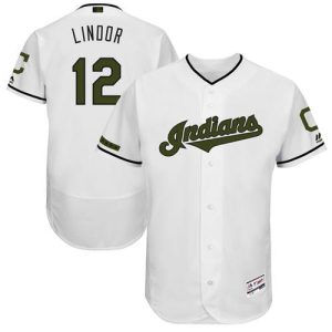 Impressive Guardians #12 Francisco Lindor White Flexbase Authentic Collection Memorial Day Stitched MLB Jersey