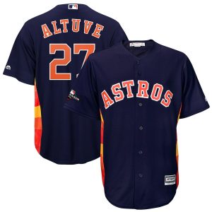 Impressive Houston Astros #27 Jose Altuve Majestic 2019 Postseason Official Cool Base Player Jersey Navy