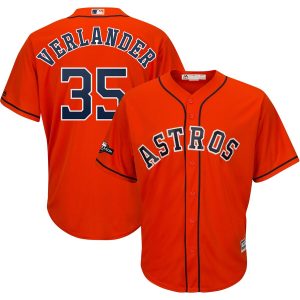 Impressive Houston Astros #35 Justin Verlander Majestic 2019 Postseason Official Cool Base Player Jersey Orange