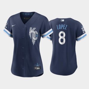 Impressive Kansas City Royals #8 Nicky Lopez Women's Replica 2022 City Connect Navy Jersey Limited stock Order now to show your love for your team