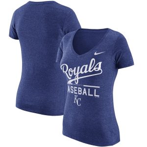 Impressive Kansas City Royals Nike Women's Practice 1.7 Tri Blend V Neck T Shirt Heathered Royal