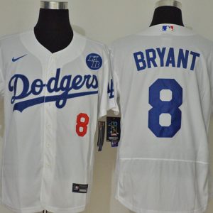 Impressive Los Angeles Dodgers #8 Kobe Bryant Men??s Nike White Authentic KB Patch MLB Jersey